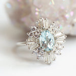 Victoria | 14K Aquamarine & CZ Fancy Halo Ring - Emi Conner Jewelry 