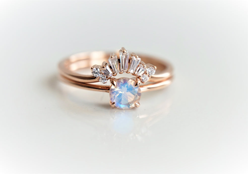Empress Crown No.1 Curve Band | Dainty Art Deco Inspired 14K + Diamond Contour Band - Emi Conner Jewelry 