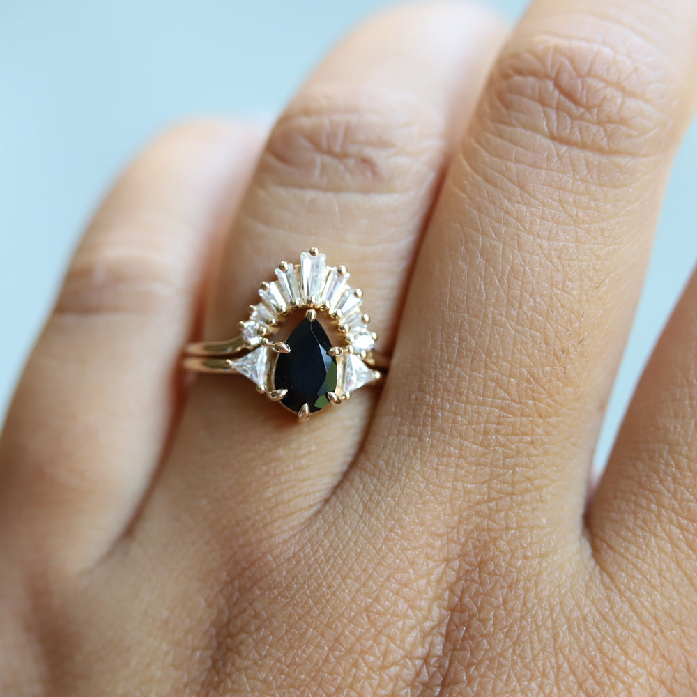 Alexis | Pear Black Onyx & Triangle Moissanite Ring - Emi Conner Jewelry 