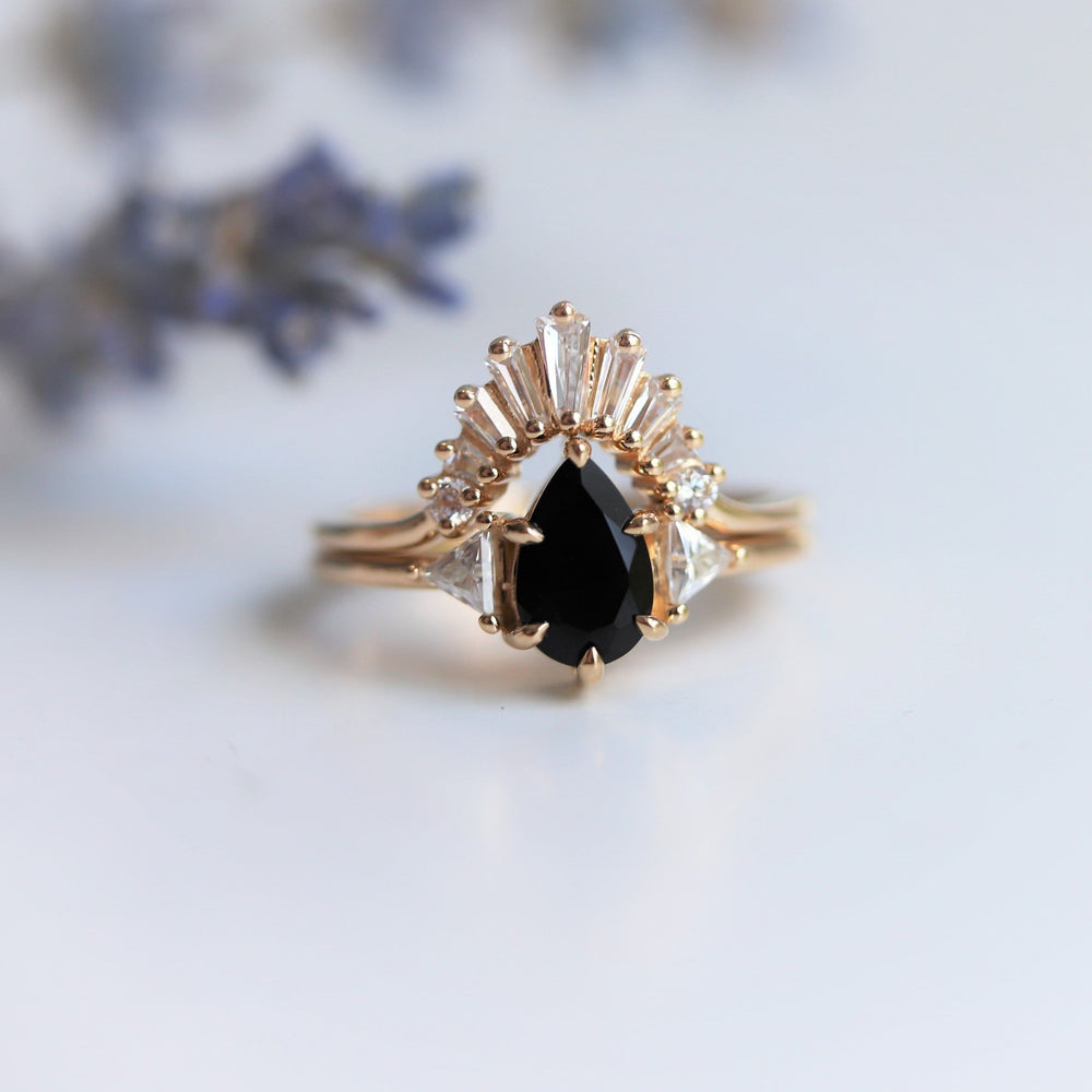 Alexis | Pear Black Onyx & Triangle Moissanite Ring - Emi Conner Jewelry 