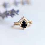 Alexis | Pear Black Onyx & Triangle Moissanite Ring - Emi Conner Jewelry 