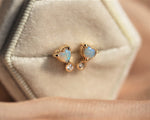 Ariya | 4 mm14K Heart Australian Opal & Diamond Accent Stud Earrings - Emi Conner Jewelry 