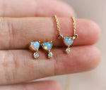 Ariya | 4 mm Heart Australian Opal and Bezel Set Diamond Drop in 14K - Emi Conner Jewelry 