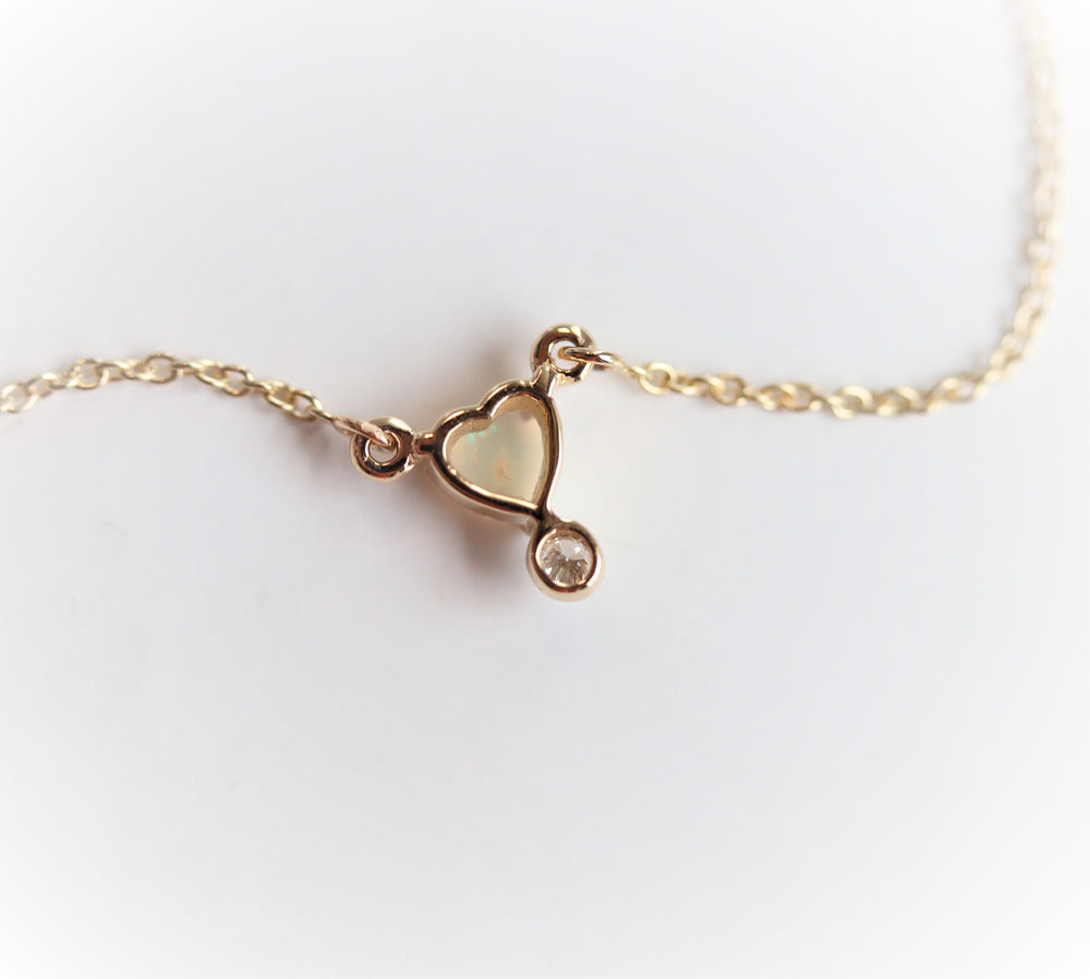 Ariya | 4 mm Heart Australian Opal and Bezel Set Diamond Drop in 14K - Emi Conner Jewelry 