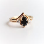 Alexis | Pear Black Onyx & Triangle Moissanite Ring - Emi Conner Jewelry 