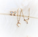 Ariya | 4 mm Heart Australian Opal and Bezel Set Diamond Drop in 14K - Emi Conner Jewelry 