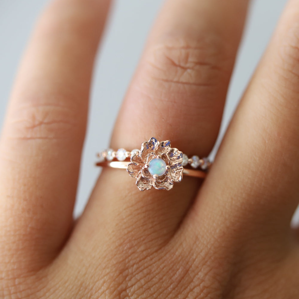 Peony No.2 | 14K Australian Opal Peony Ring - Emi Conner Jewelry 