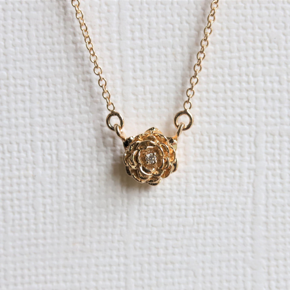 ROSE Necklace No.3 | 14K Rose With Diamond Necklace