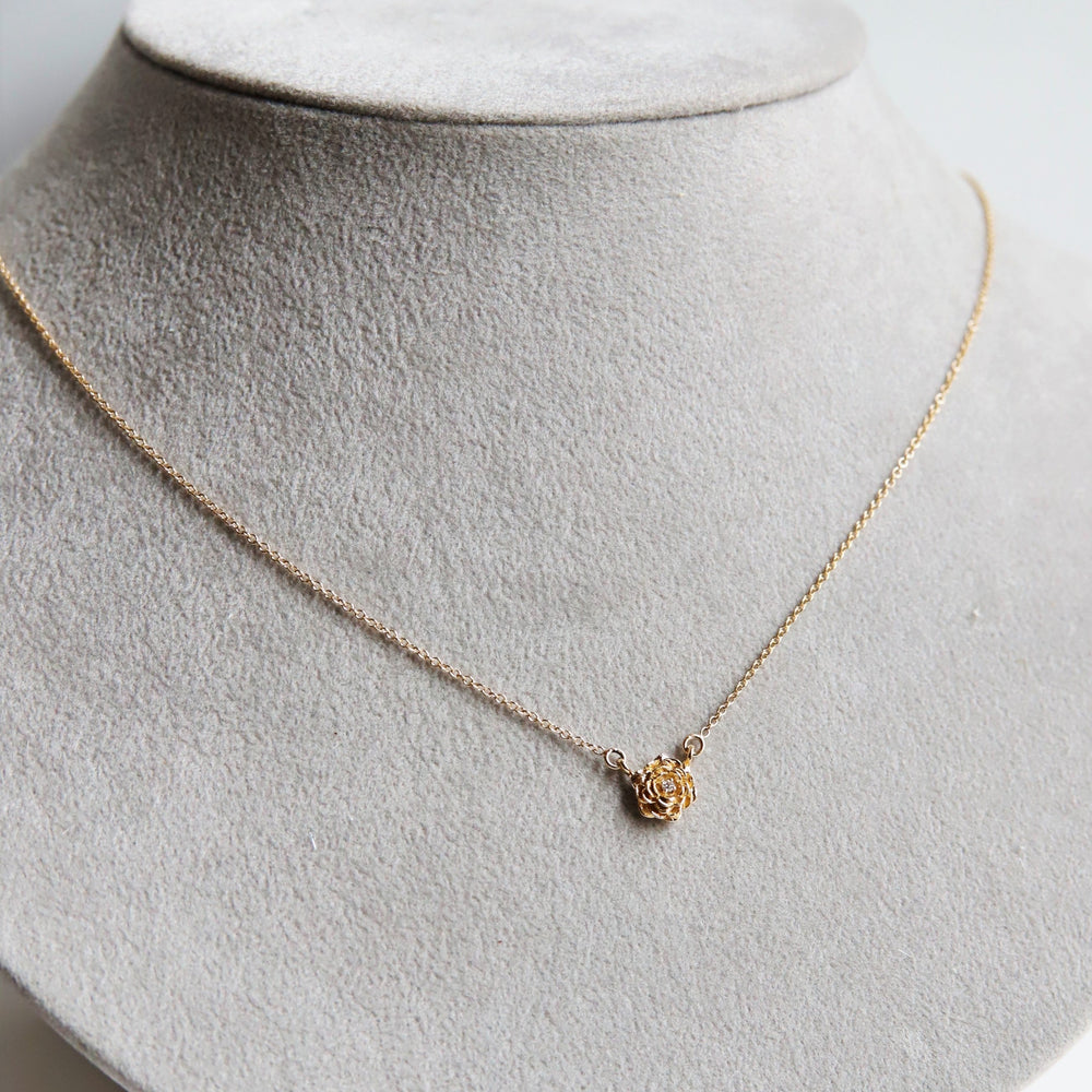 ROSE Necklace No.3 | 14K Rose With Diamond Necklace