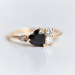 Brie | 14K Heart Black Onyx & Moissanite Cluster Ring - Emi Conner Jewelry 