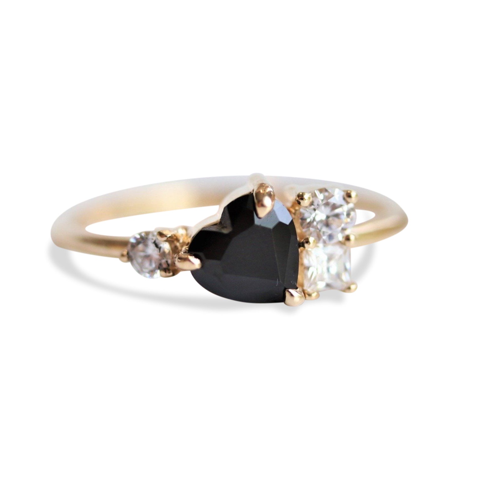Brie Heart Black Onyx Moissanite Cluster Ring