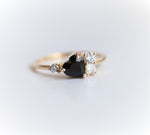 Brie | 14K Heart Black Onyx & Moissanite Cluster Ring - Emi Conner Jewelry 