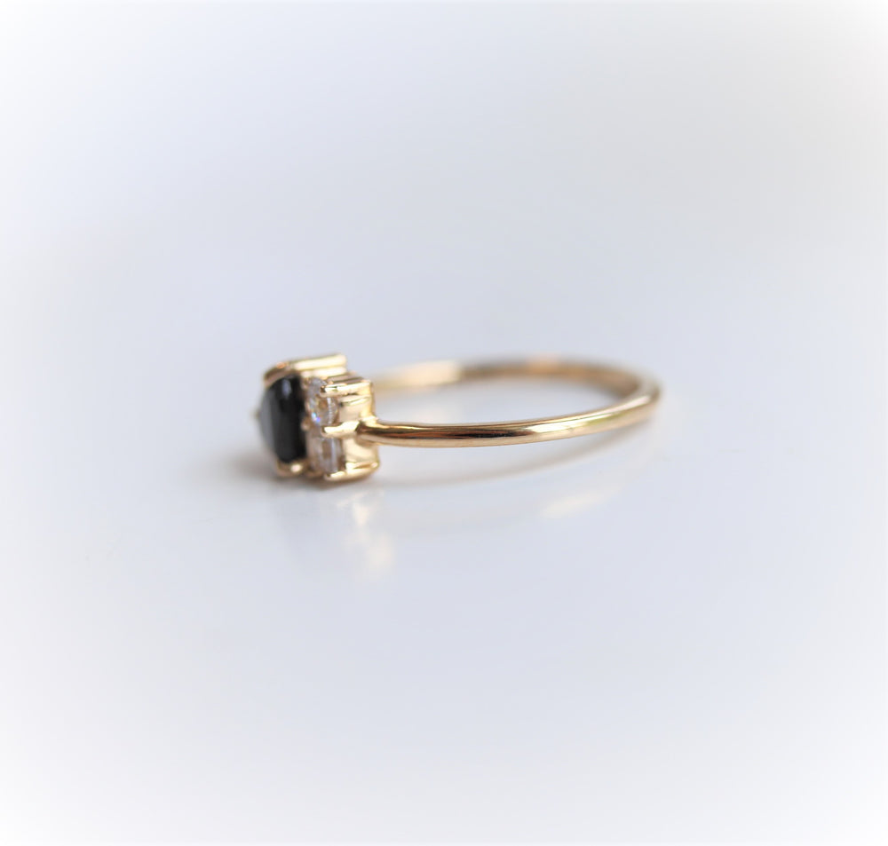 Brie | 14K Heart Black Onyx & Moissanite Cluster Ring - Emi Conner Jewelry 