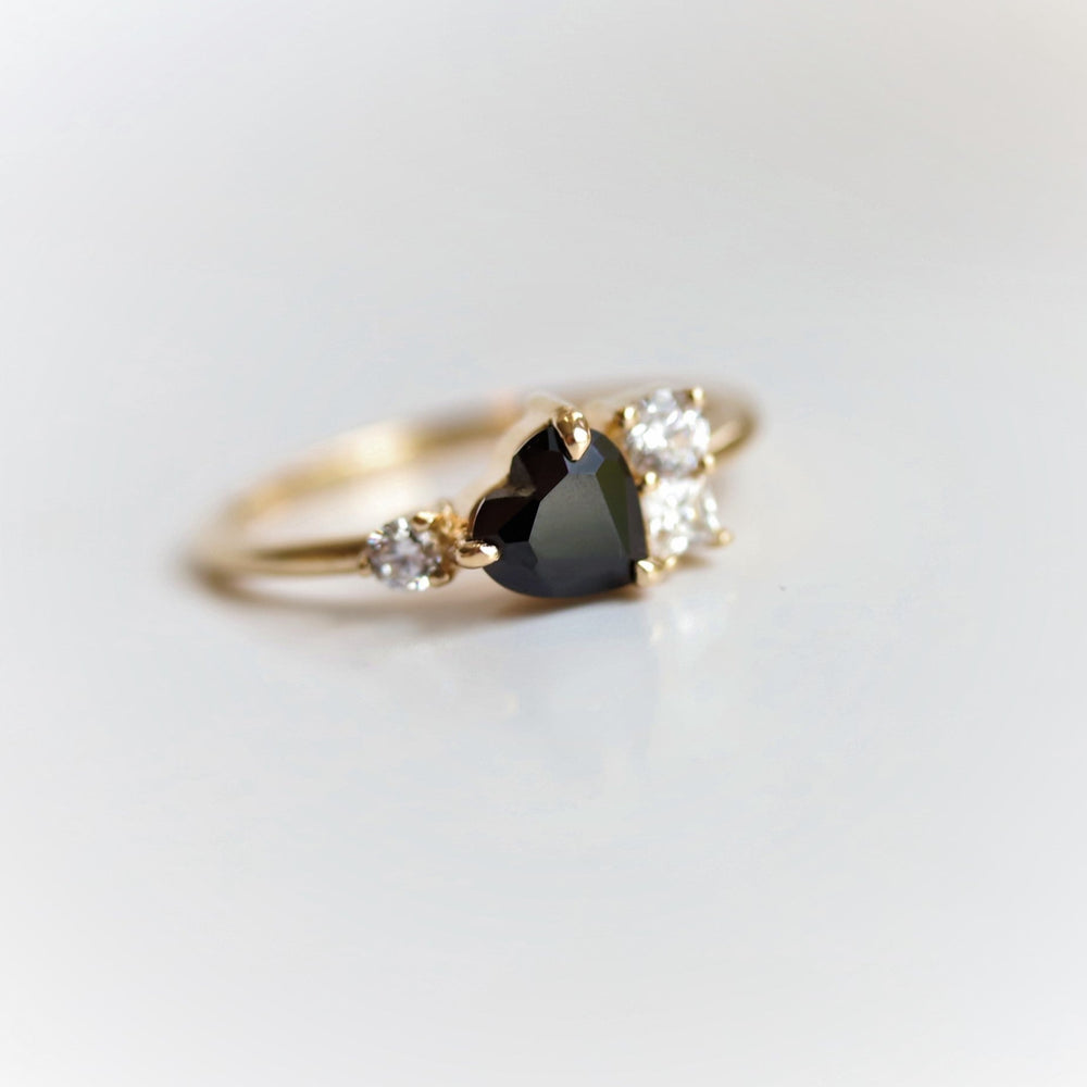 Brie | 14K Heart Black Onyx & Moissanite Cluster Ring - Emi Conner Jewelry 