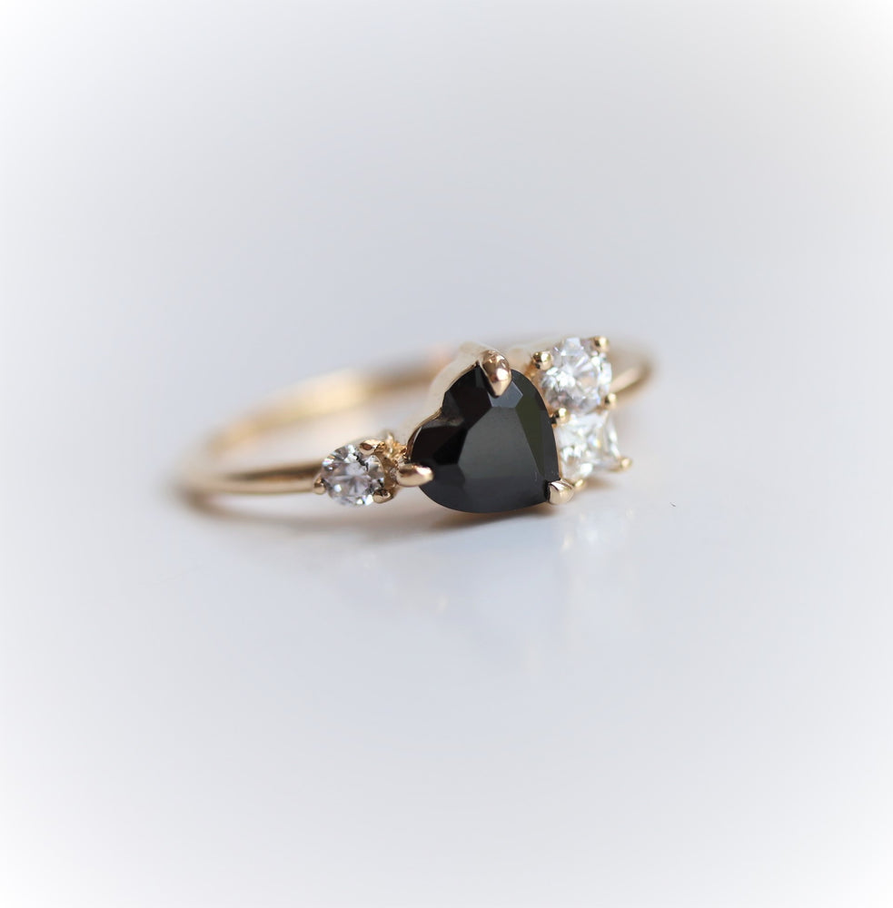 Brie | 14K Heart Black Onyx & Moissanite Cluster Ring - Emi Conner Jewelry 