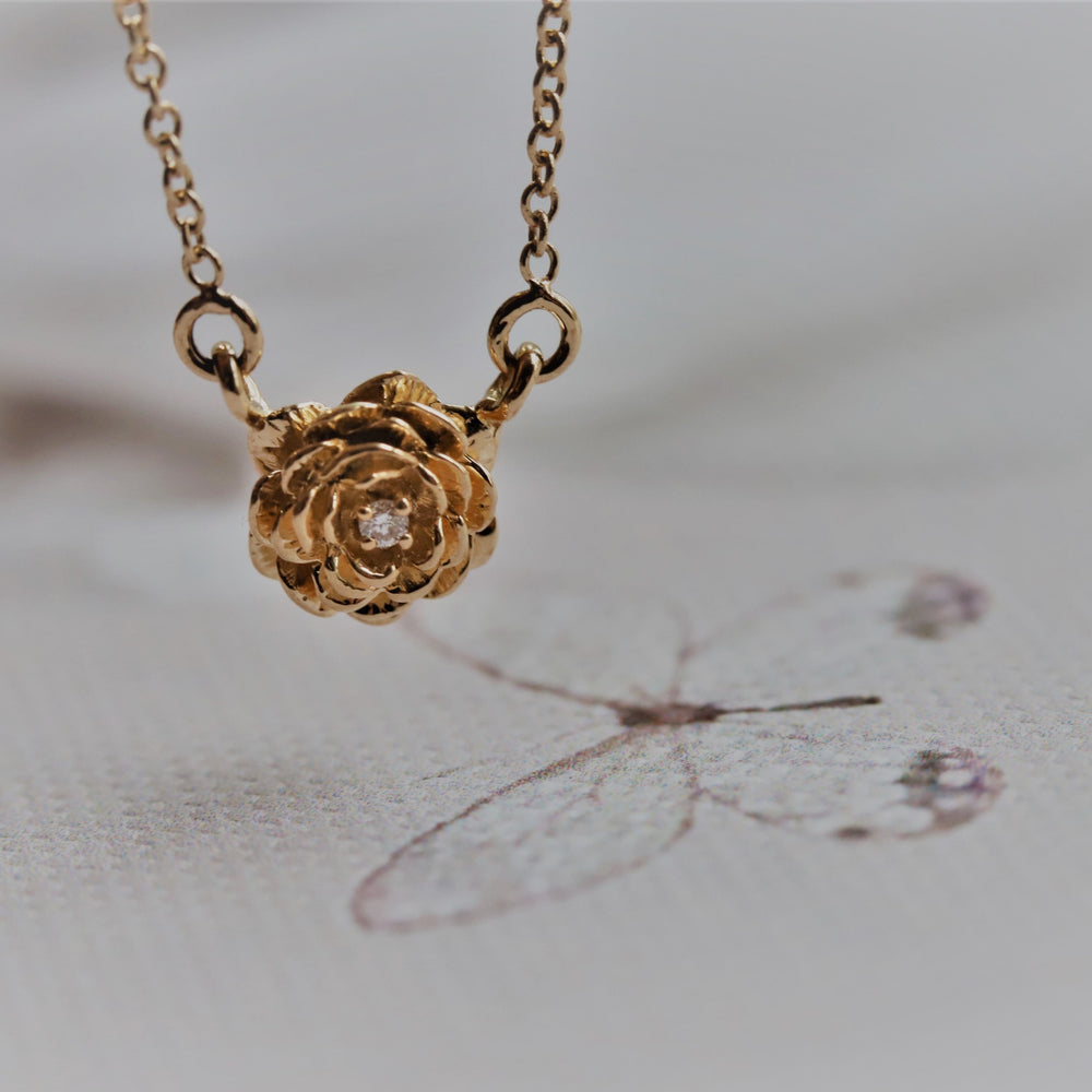 ROSE Necklace No.3 | 14K Rose With Diamond Necklace