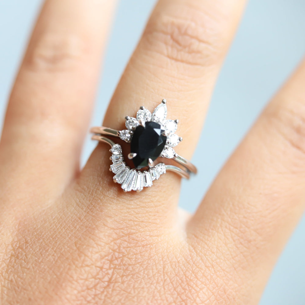 Ophelia XL | 14K Pear Black Onyx & CZ Crown Ring - Emi Conner Jewelry 