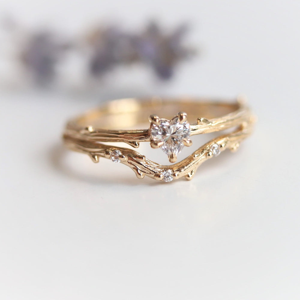 Acacia | 4 mm Heart Moissanite Twig Engagement Ring - Emi Conner Jewelry 