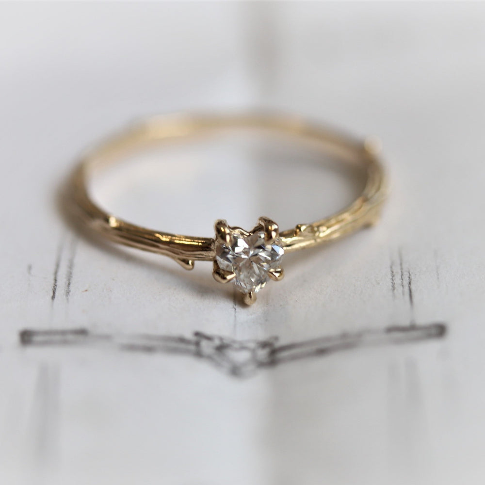 Acacia | 4 mm Heart Moissanite Twig Engagement Ring - Emi Conner Jewelry 