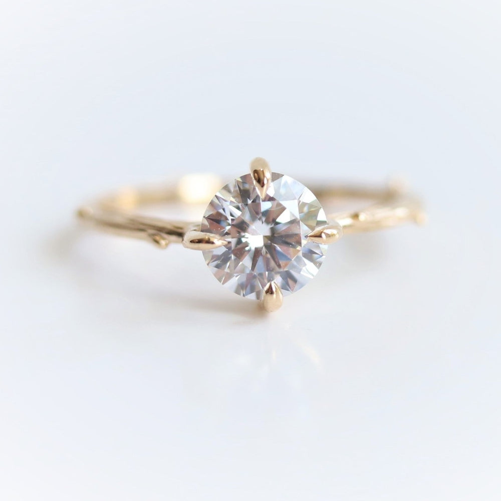 Acacia | 7 mm Round Moissanite Twig Engagement Ring - Emi Conner Jewelry 