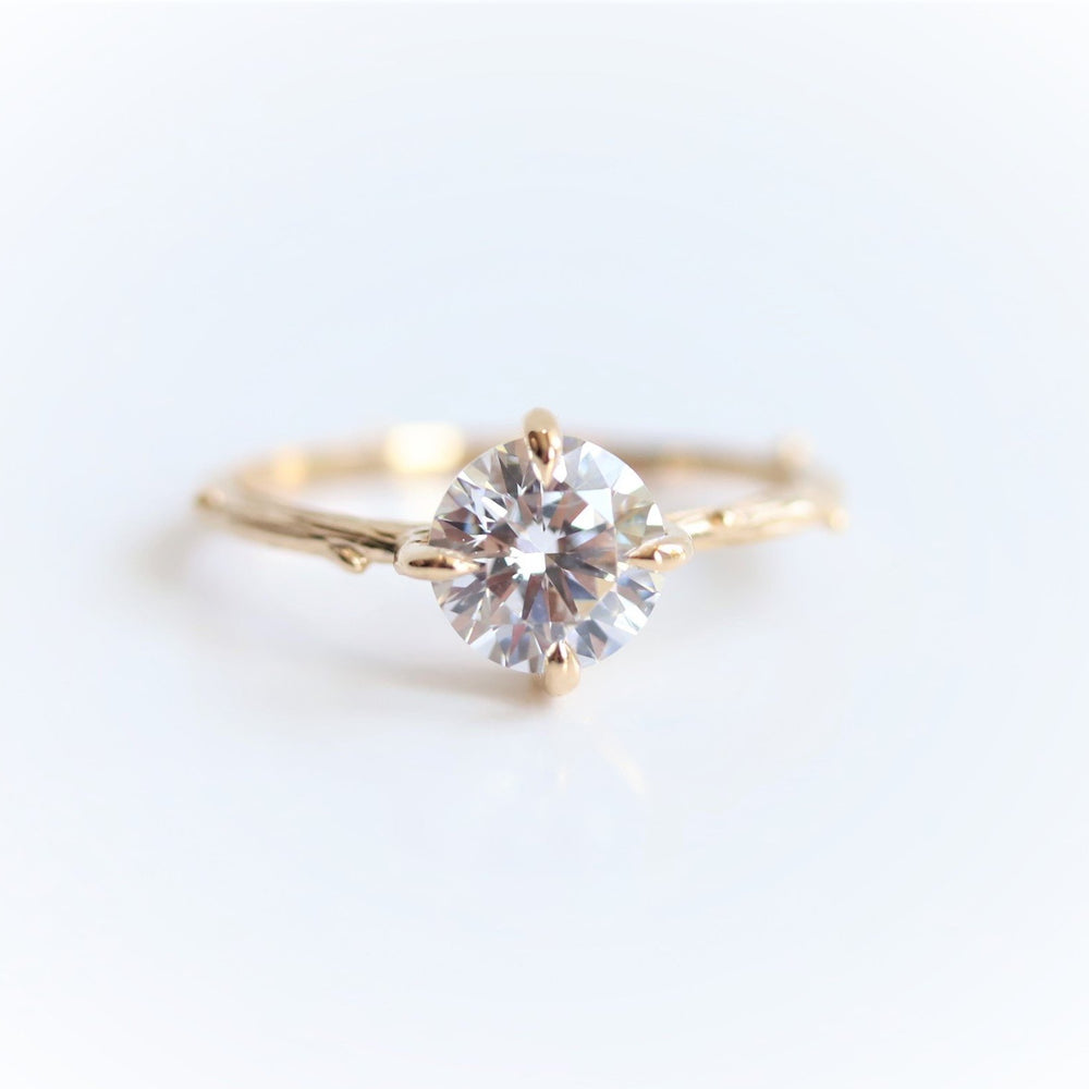 Acacia | 7 mm Round Moissanite Twig Engagement Ring - Emi Conner Jewelry 