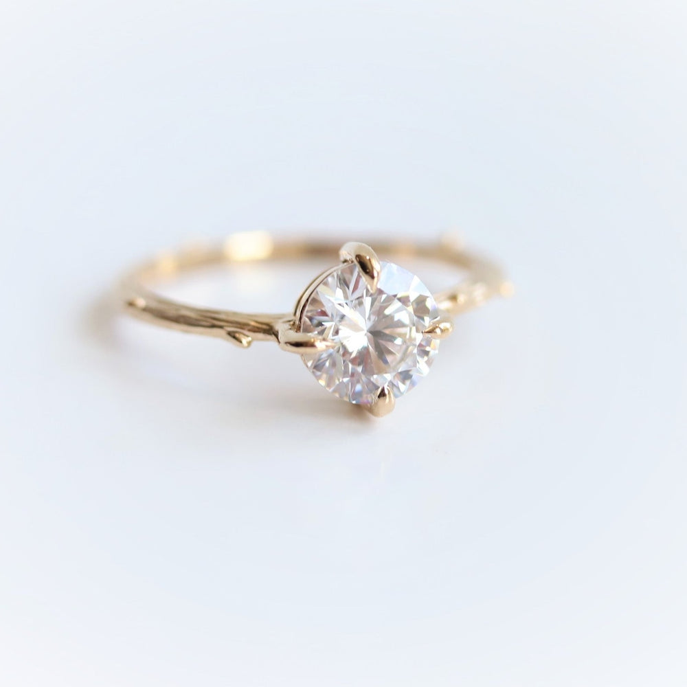 Acacia | 7 mm Round Moissanite Twig Engagement Ring - Emi Conner Jewelry 