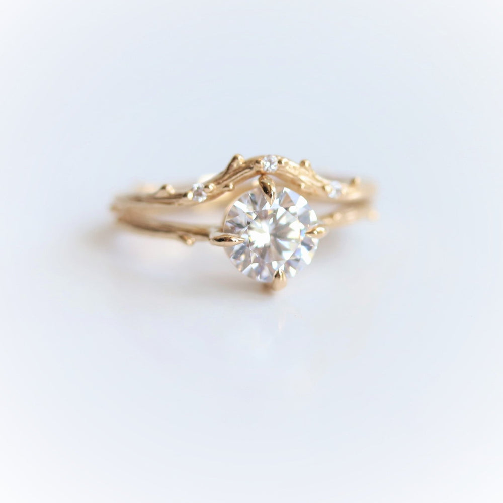 Acacia | 7 mm Round Moissanite Twig Engagement Ring - Emi Conner Jewelry 