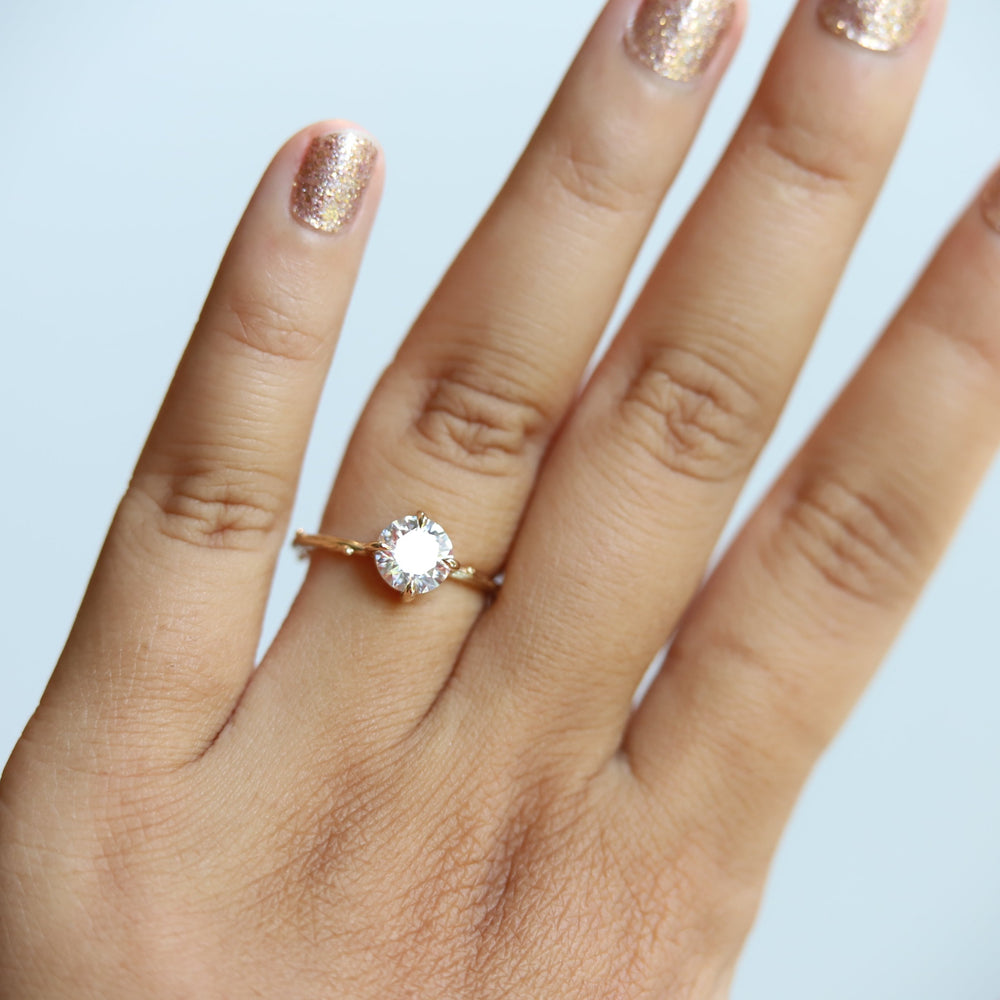 Acacia | 7 mm Round Moissanite Twig Engagement Ring - Emi Conner Jewelry 