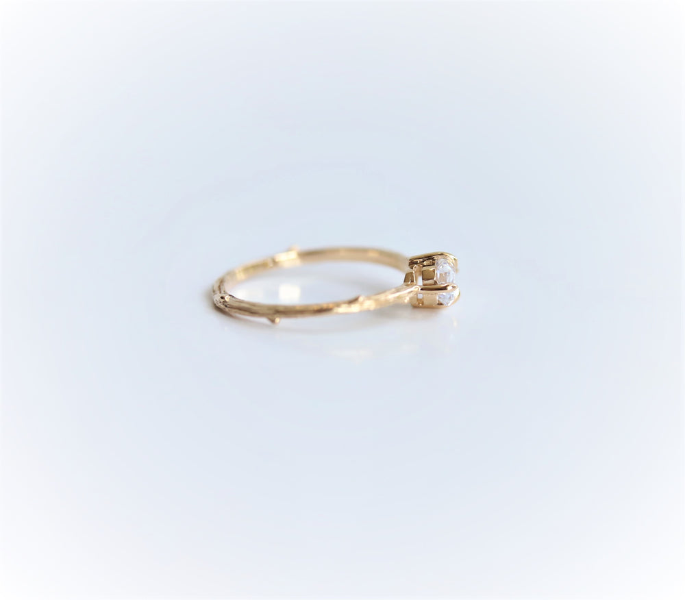 Acacia | 6 x 4 mm Emerald Cut Moissanite Twig Engagement Ring - Emi Conner Jewelry 