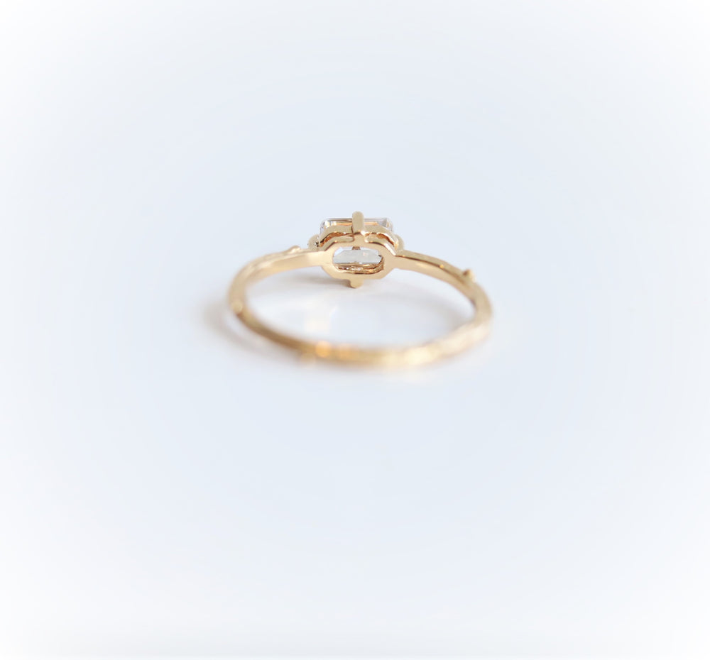 Acacia | 6 x 4 mm Emerald Cut Moissanite Twig Engagement Ring - Emi Conner Jewelry 