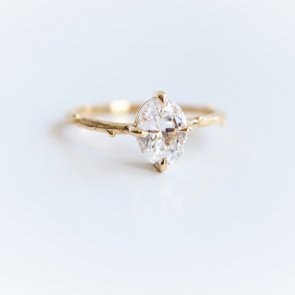 Acacia | 8 x 6 mm Oval Moissanite Twig Engagement Ring - Emi Conner Jewelry 