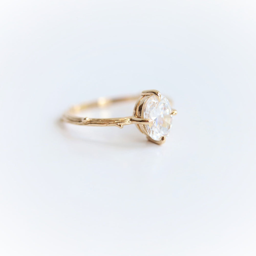 Acacia | 8 x 6 mm Oval Moissanite Twig Engagement Ring - Emi Conner Jewelry 