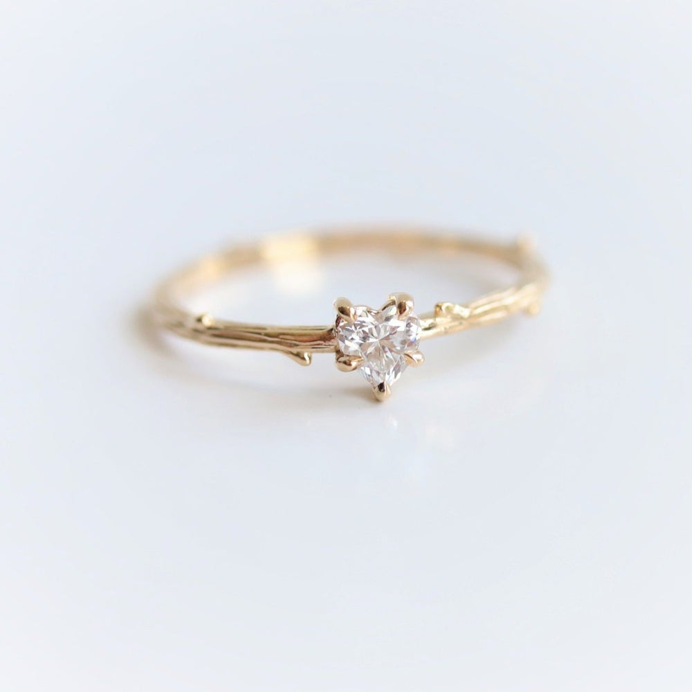 Acacia | 4 mm Heart Moissanite Twig Engagement Ring - Emi Conner Jewelry 