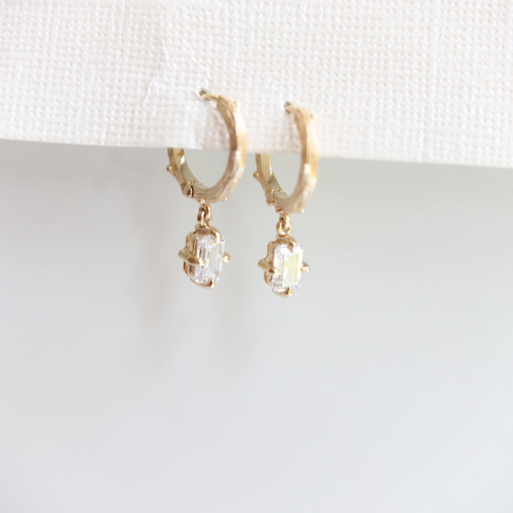 Acacia | 14K Emerald Cut Dangle Hoop Earrings - Emi Conner Jewelry 