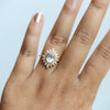 Lana | Oval Rainbow Moonstone Halo Ring