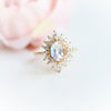 Lana | Oval Rainbow Moonstone Halo Ring
