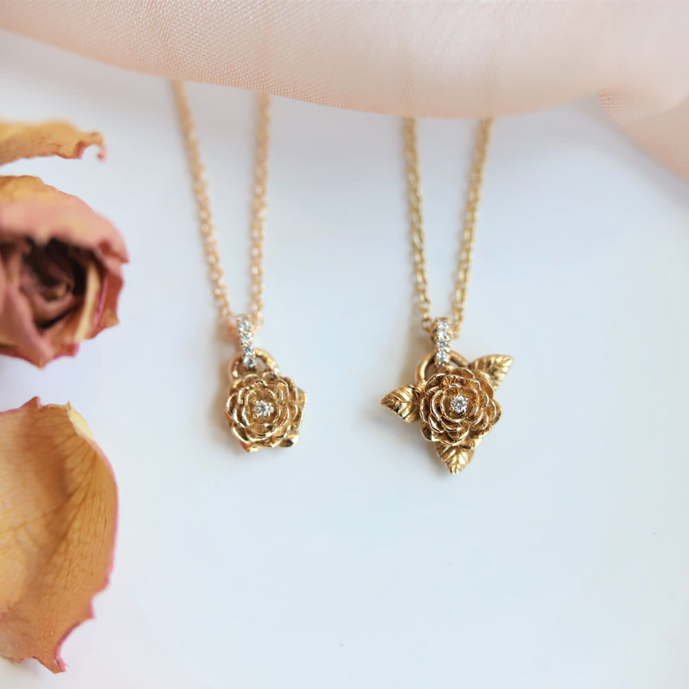 ROSE Necklace No.2 | 14K Rose With Diamond Necklace - Emi Conner Jewelry 