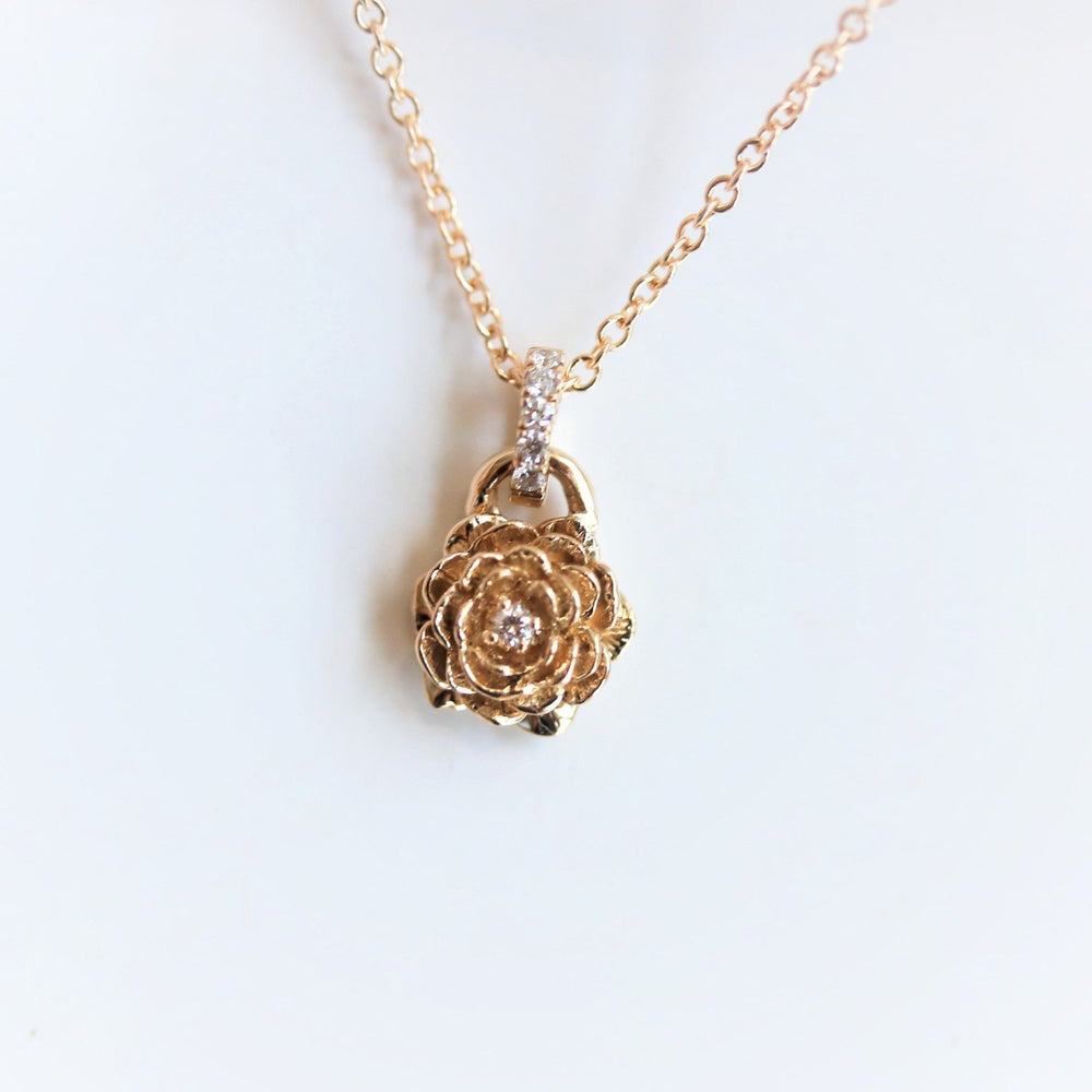 ROSE Necklace No.2 | 14K Rose With Diamond Necklace - Emi Conner Jewelry 