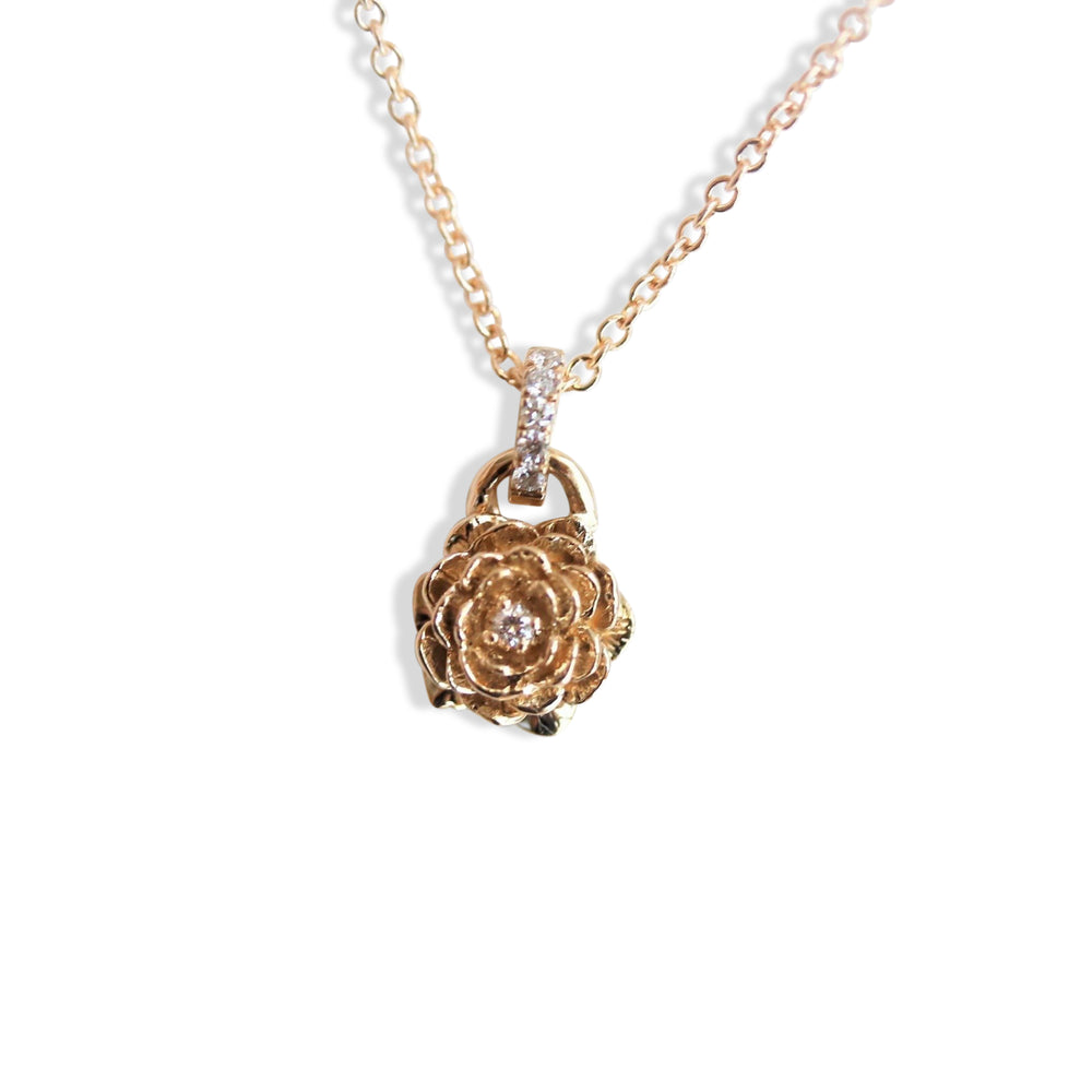 ROSE Necklace No.2 | 14K Rose With Diamond Necklace