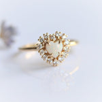 Emma | 14K Heart Australian Opal & Diamond Halo Ring - Emi Conner Jewelry 