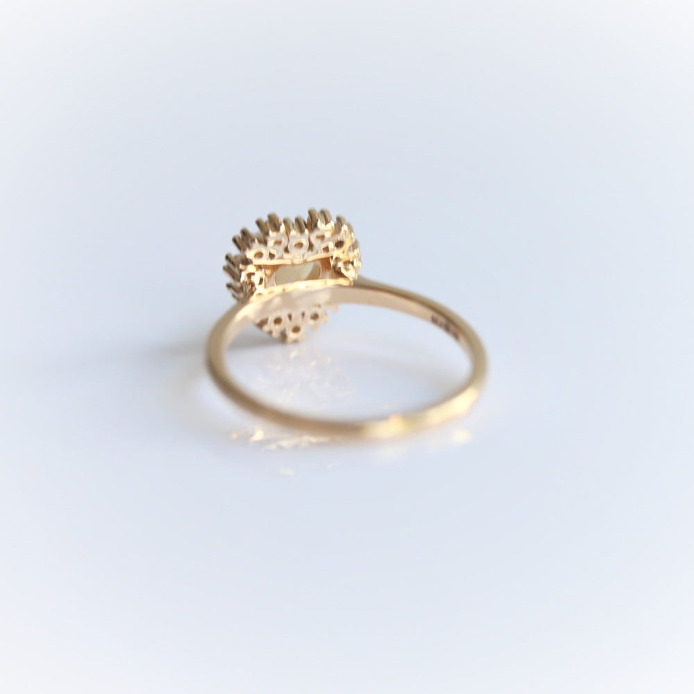 Emma | 14K Heart Australian Opal & Diamond Halo Ring - Emi Conner Jewelry 