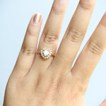 Emma | 14K Heart Australian Opal & Diamond Halo Ring - Emi Conner Jewelry 