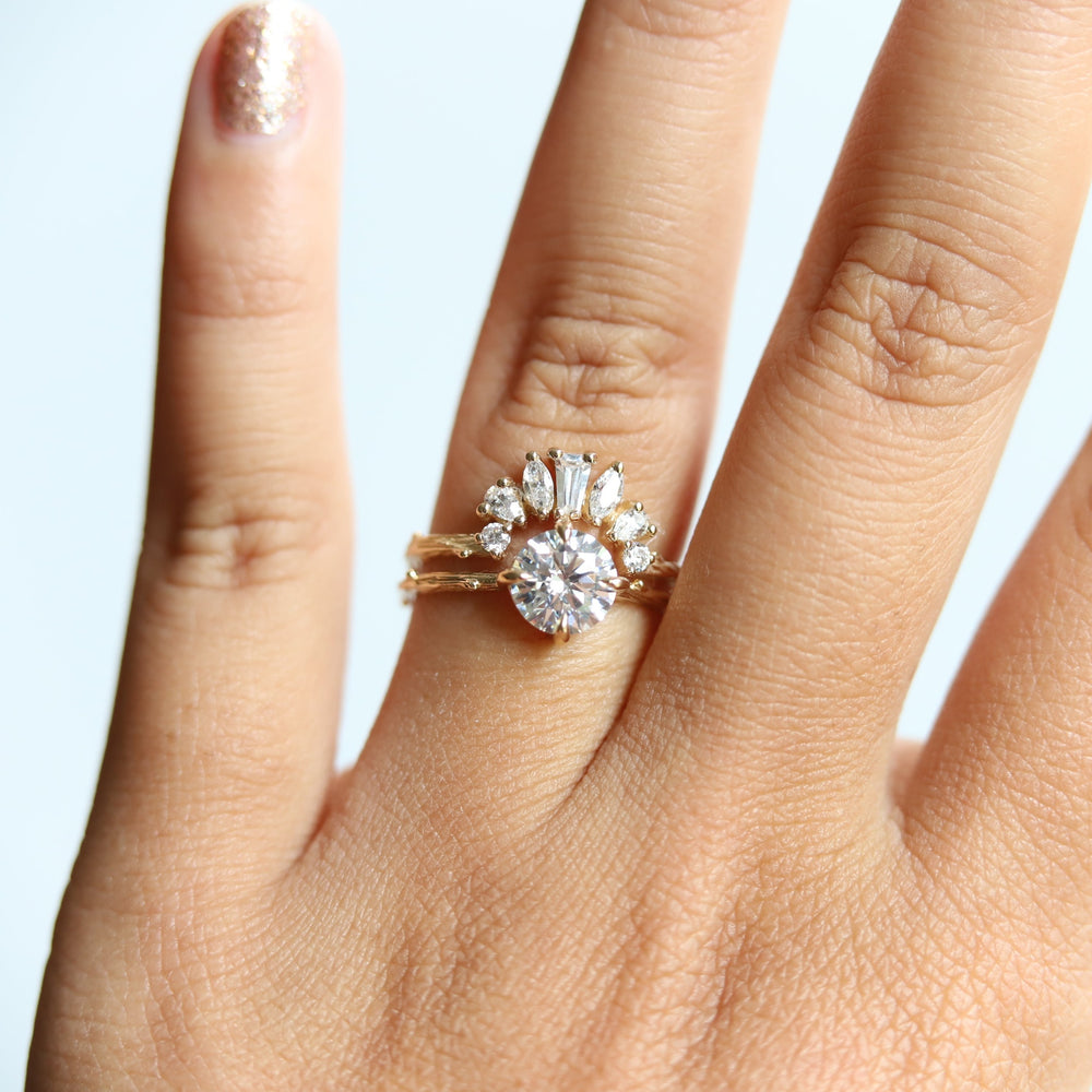 Acacia | 7 mm Round Moissanite Twig Engagement Ring - Emi Conner Jewelry 
