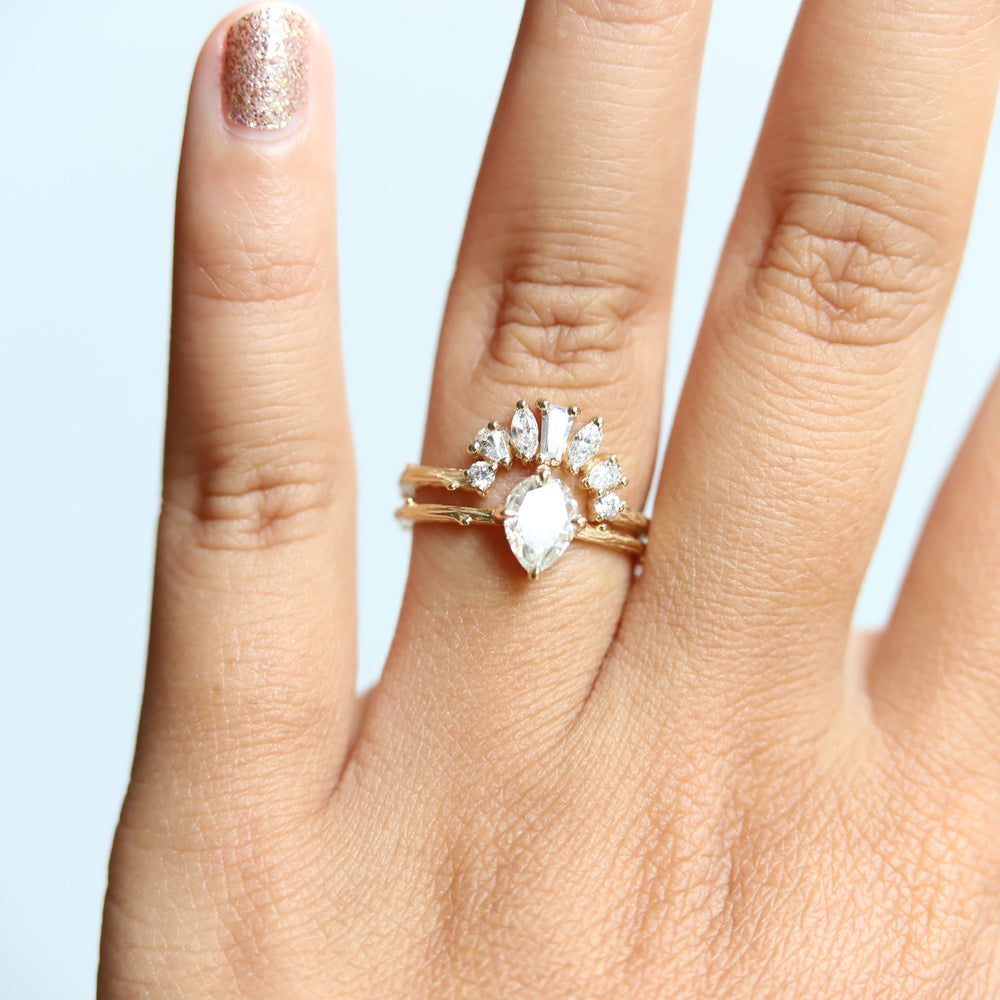 Acacia | 7x5 mm Pear Cut Moissanite Twig Engagement Ring - Emi Conner Jewelry 