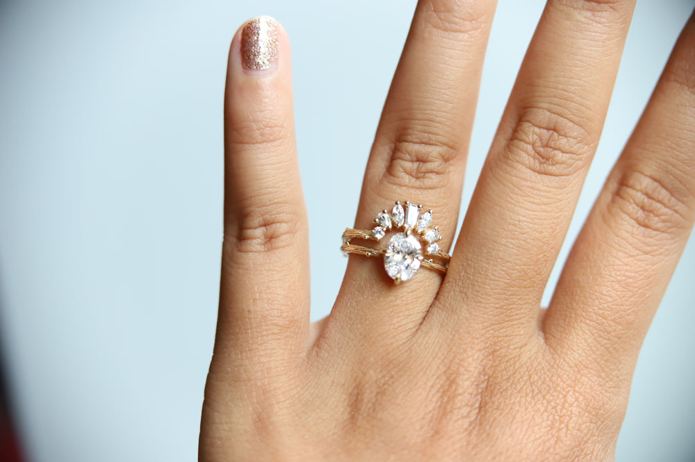 Acacia | 8 x 6 mm Oval Moissanite Twig Engagement Ring - Emi Conner Jewelry 