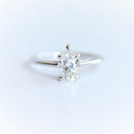 AVA | Pear 9 x 6 mm Charles & Colvard Moissanite® Cathedral Style Solitaire Ring - Emi Conner Jewelry 