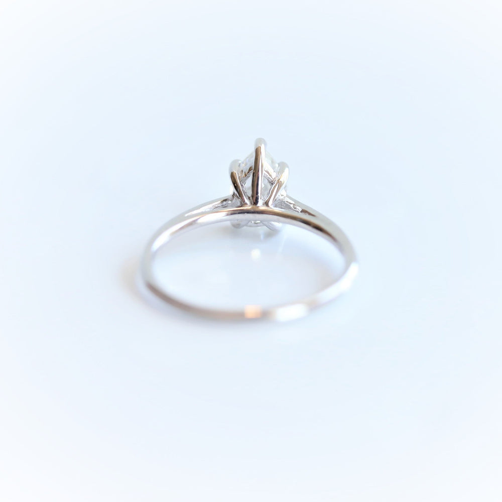 AVA | Pear 9 x 6 mm Charles & Colvard Moissanite® Cathedral Style Solitaire Ring - Emi Conner Jewelry 