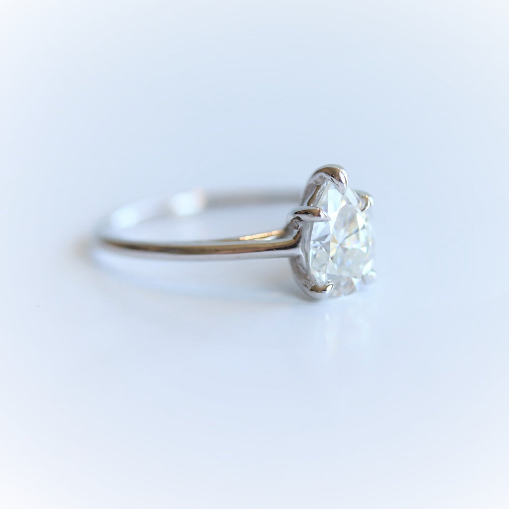 AVA | Pear 9 x 6 mm Charles & Colvard Moissanite® Cathedral Style Solitaire Ring - Emi Conner Jewelry 