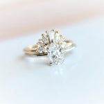 AVA | Pear 9 x 6 mm Charles & Colvard Moissanite® Cathedral Style Solitaire Ring - Emi Conner Jewelry 