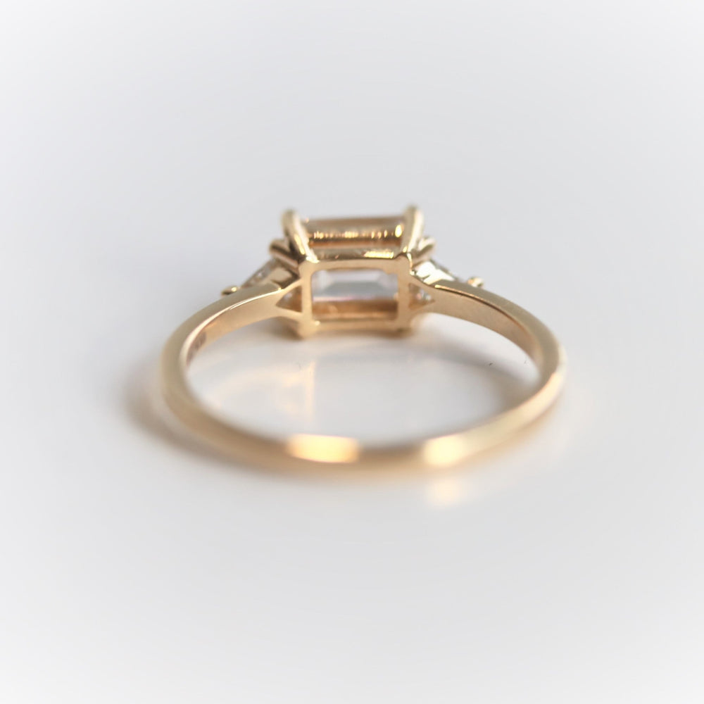 Alexis | 14K Emerald Cut Moissanite & Triangle Moissanite East West Ring - Emi Conner Jewelry 